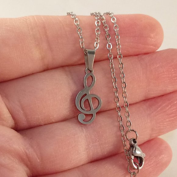 Stainless Steel Silver Music Note Treble Clef Pendant Chain Necklace Unisex Gift - Picture 2 of 4